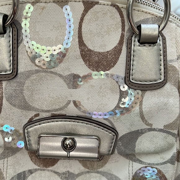Coach bag white, silver, and brown with sequin - Picture 2 of 8
